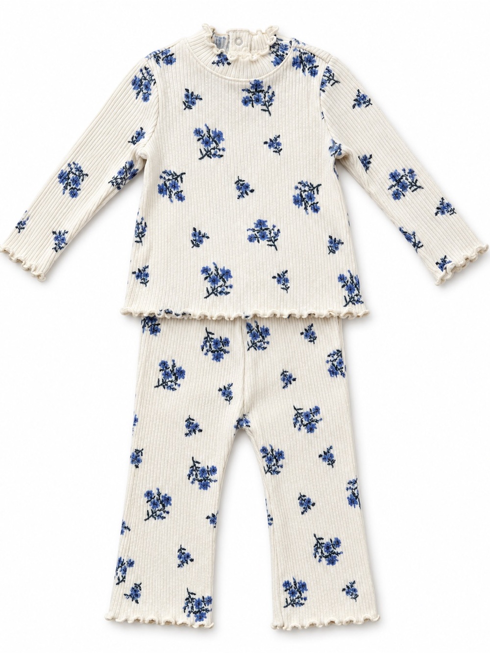 Old Navy Cream Ribbed Set with Blue Floral Print